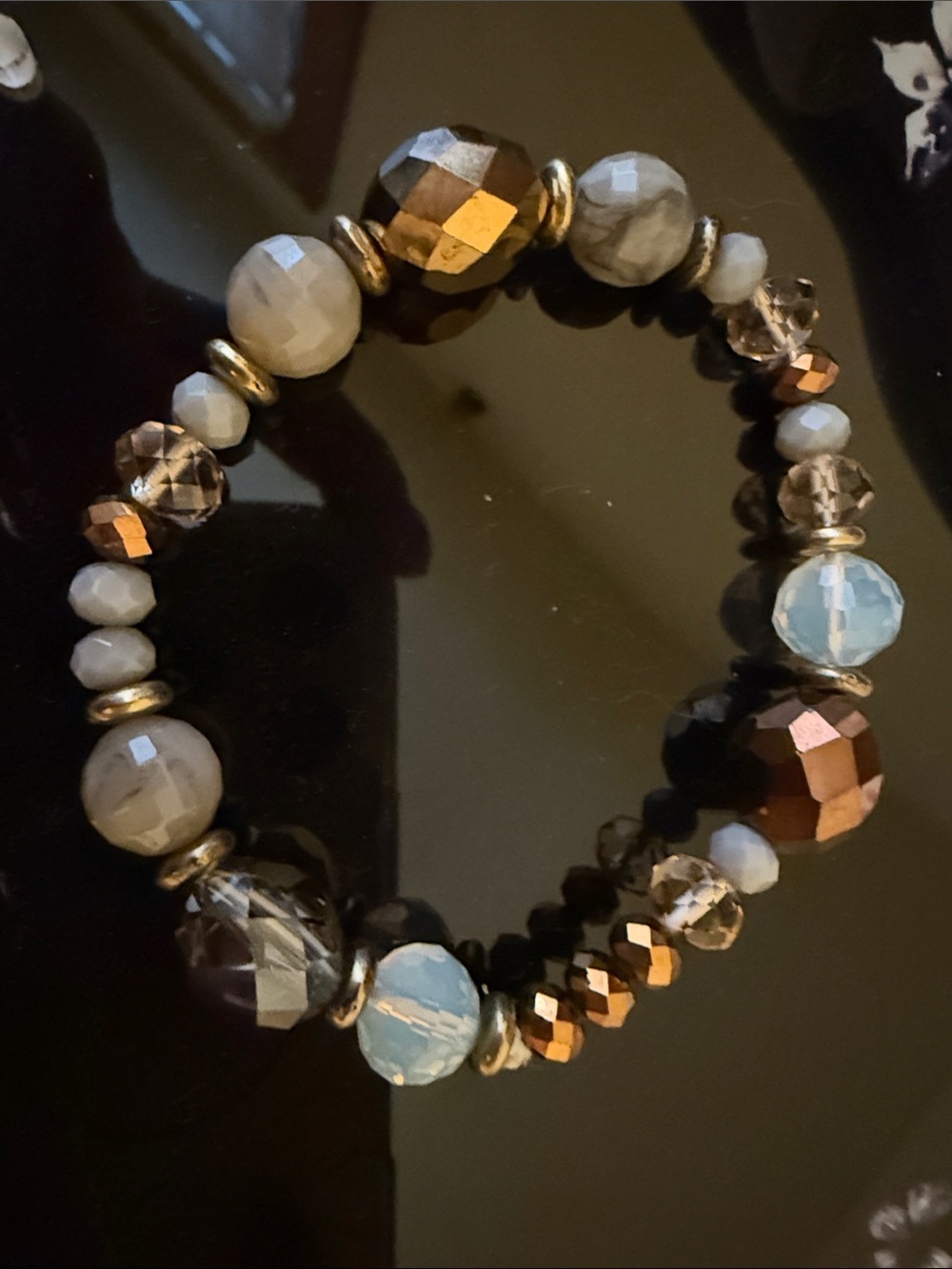 Faceted Brown and Blue Beaded Stretch Bracelet